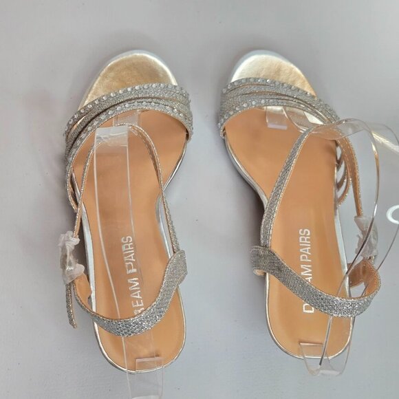 Dream Pairs Silver Glitter Rhinestone Strap Low Heel Dress Sandal Shoe Sz 7.5 - Picture 7 of 12